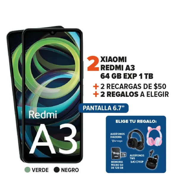 2 Xiaomi Redmi A3 + 2 Recargas + 2 Regalos