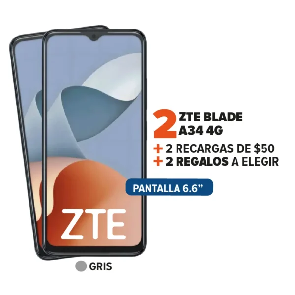 2 ZTE Blade A34 + 2 Recargas + 2 Regalos
