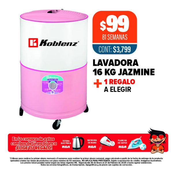 Lavadora Koblenz 16 Kg Jazmine + 1 regalo a elegir