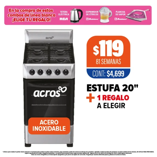 Estufa 20” ACROS + 1 Regalo a elegir