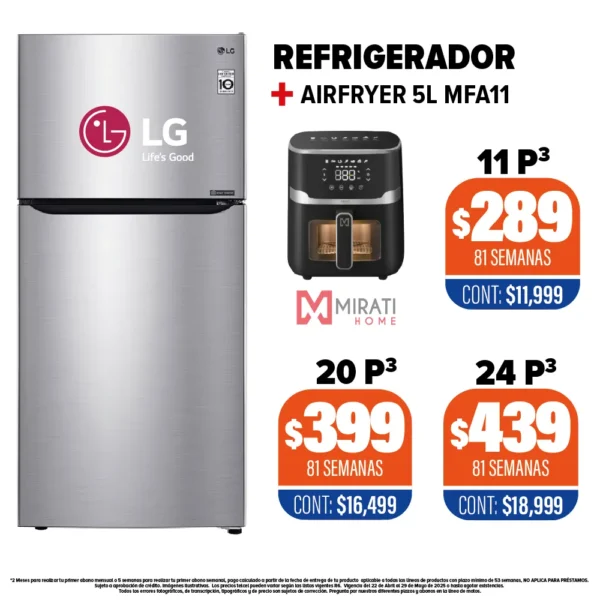 Refrigerador LG + Airfryer 5l Mirati