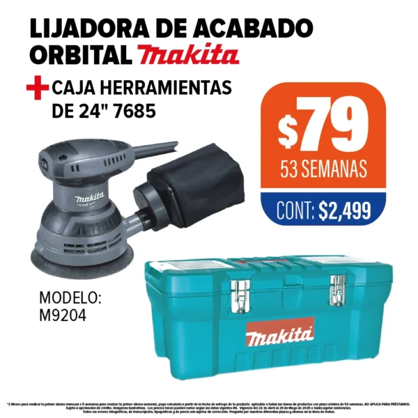 Lijadora de Acabado Orbital Makita + Caja de Herramientas
