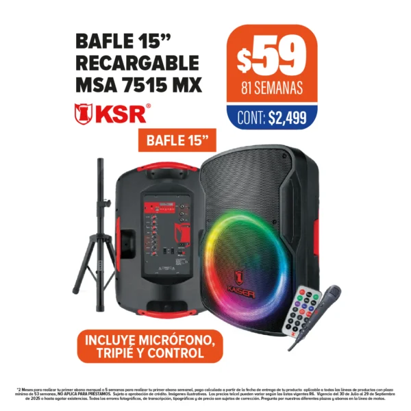 BAFLE 15” KSR RECARGABLE MSA 7515 MX