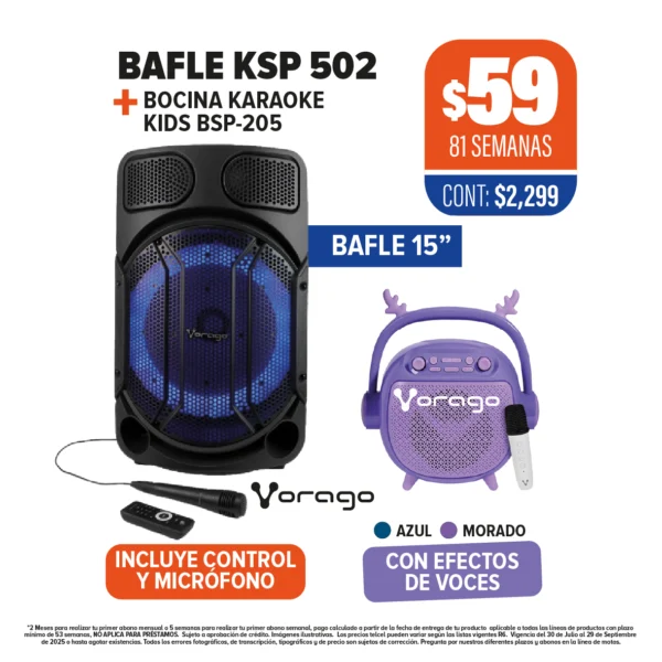 BAFLE VORAGO KSP 502 + BOCINA KARAOKE KIDS BSP-205