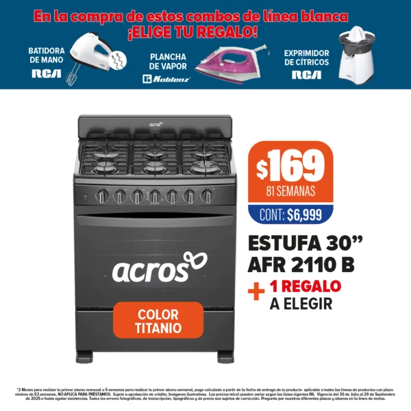ESTUFA ACROS 30” + 1 REGALO