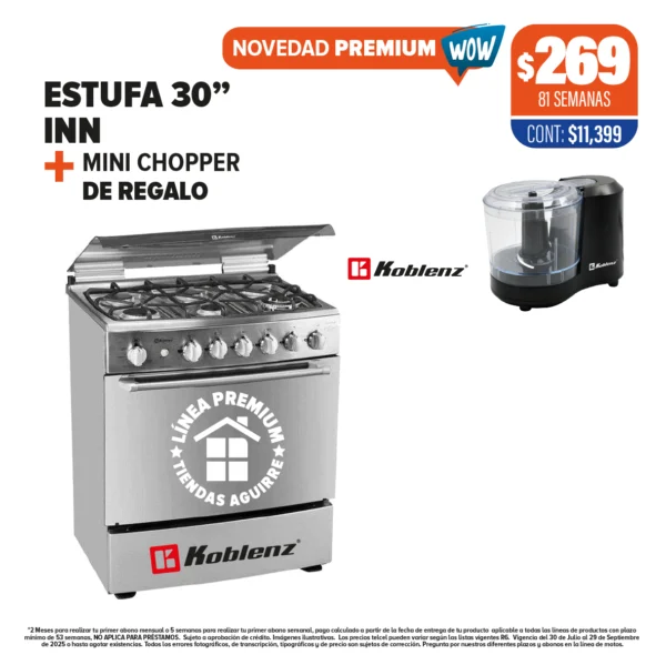 ESTUFA KOBLENZ 30” INN + MINI CHOPPER DE REGALO