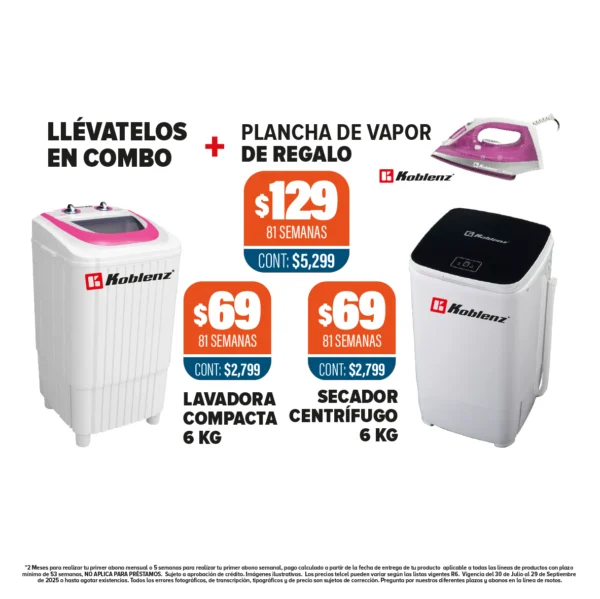 COMBO KOBLENZ LAVADORA Y SECADOR + PLANCHA