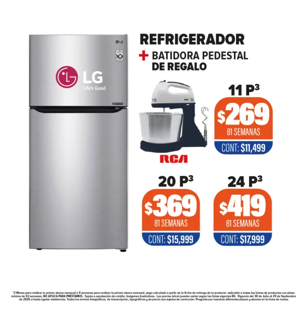 REFRIGERADOR LG + BATIDORA PEDESTAL DE REGALO