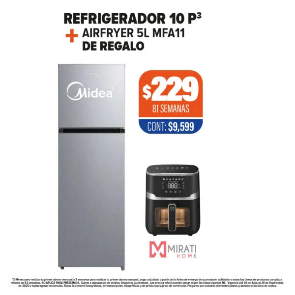 REFRIGERADOR MIDEA 10 P3 + AIRFRYER DE REGALO