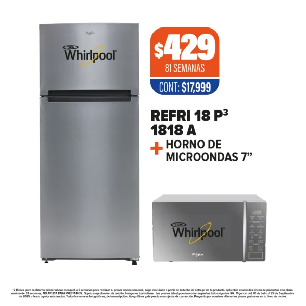 REFRIGERADOR WHIRLPOOL 10 P3 + HORNO DE MICROONDAS