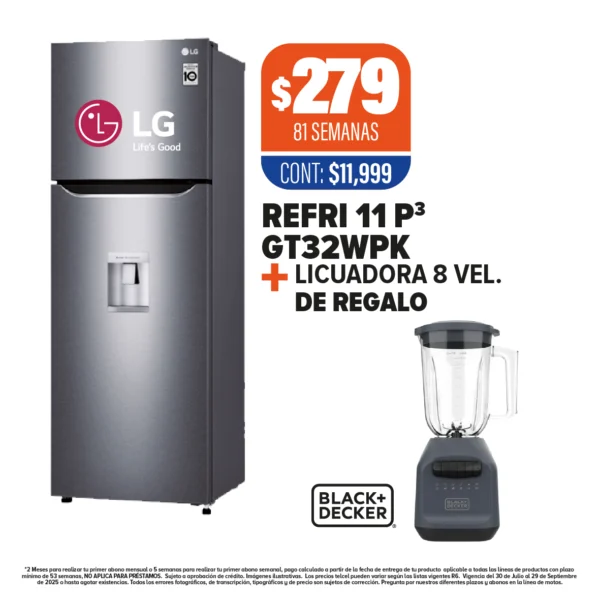 REFRIGERADOR LG 11 P3 + LICUADORA DE REGALO
