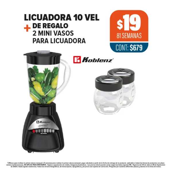 LICUADORA KOBLENZ 10 VEL + 2 MINIVASOS DE REGALO