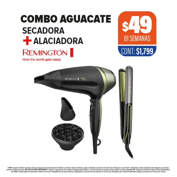 COMBO AGUACATE REMINGTON SECADORA + ALACIADORA