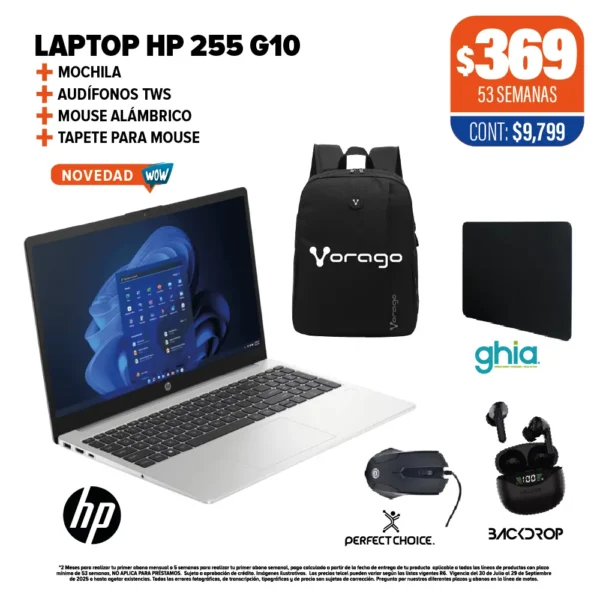 LAPTOP HP + AUDÍFONOS + MOUSE + MOCHILA + TAPETE