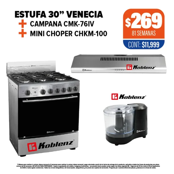 ESTUFA KOBLENZ 30" + CAMPANA + MINICHOPPER