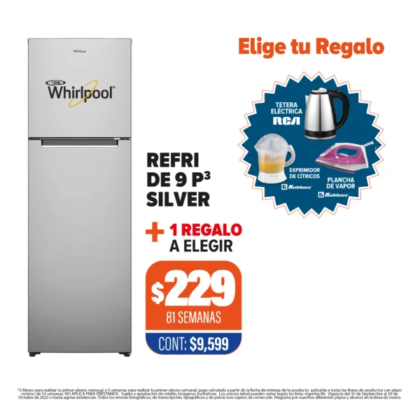 REFRIGERADOR WHIRLPOOL 9P3 + 1 REGALO
