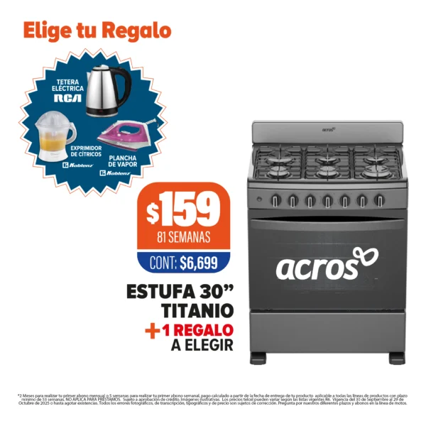 ESTUFA ACROS TITANIO 30” + 1 REGALO