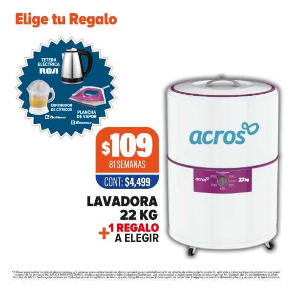 LAVADORA ARCROS 22KG + 1 REGALO