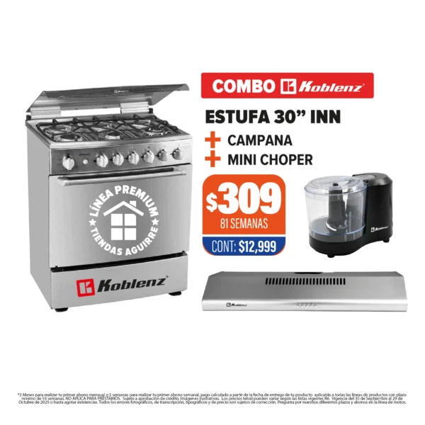 ESTUFA KOBLENZ 30” + CAMPANA + MINI CHOPPER