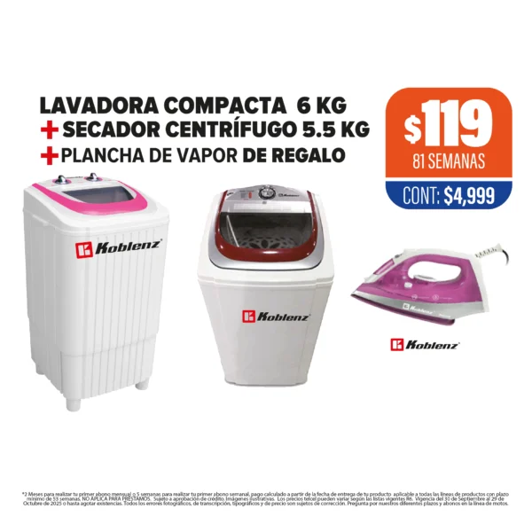 LAVADORA KOBLENZ + SECADOR + PLANCHA