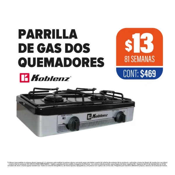 PARRILLA DE GAS KOBLENZ 2 QUEMADORES