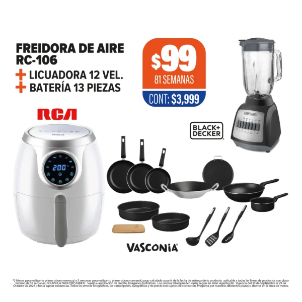FREIDORA DE AIRE RCA+ LICUADORA + BATERÍA