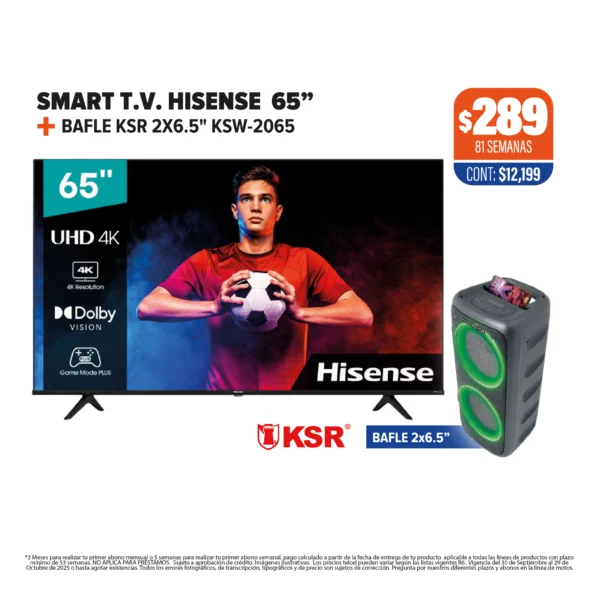 SMART TV HISENSE 65" + BAFLE