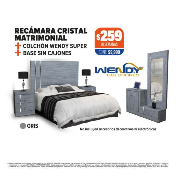 RECÁMARA CRISTAL + COLCHÓN + BASE