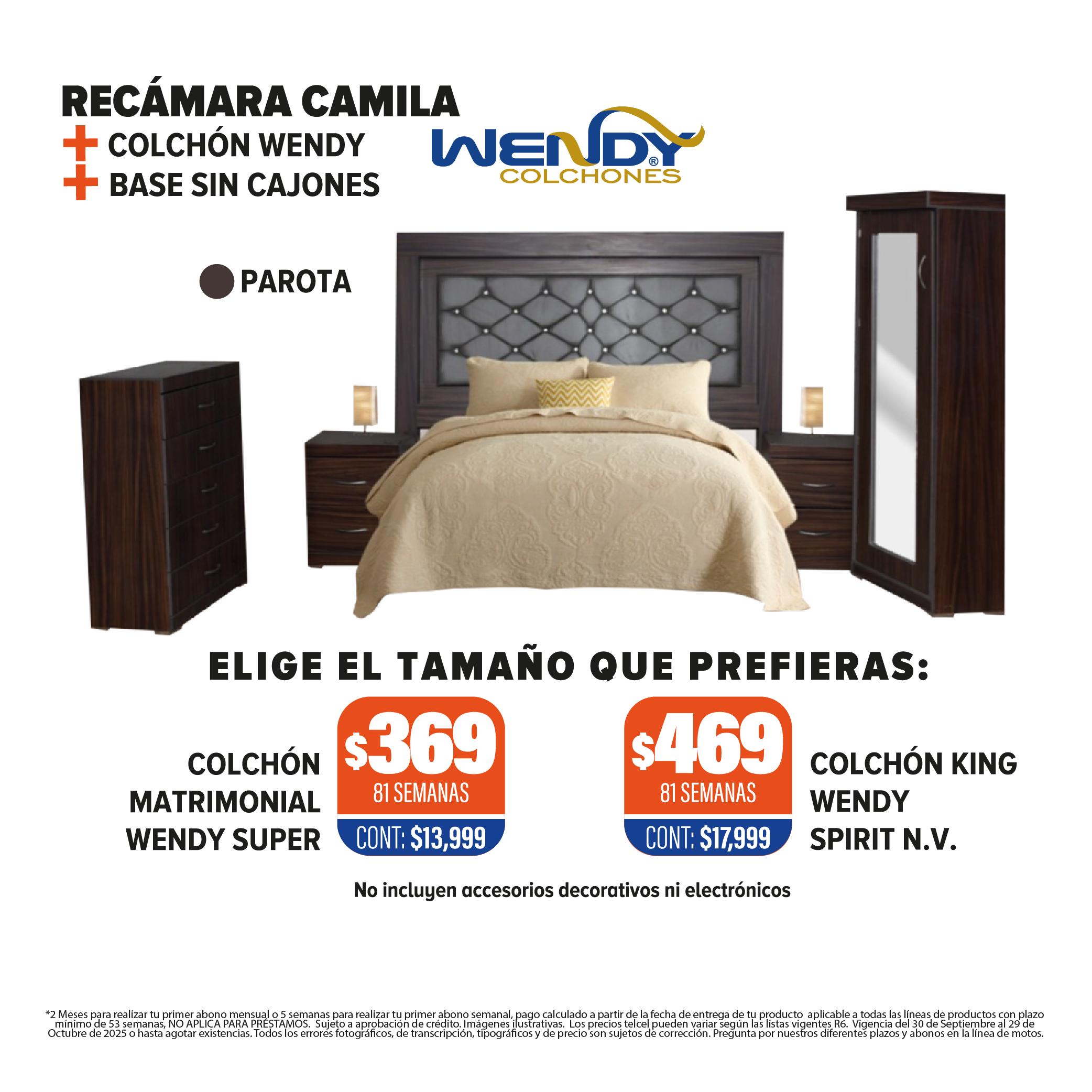 RECÁMARA CAMILA + COLCHÓN + BASE