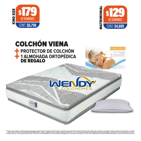 COLCHÓN VIENA WENDY + PROTECTOR + ALMOHADA
