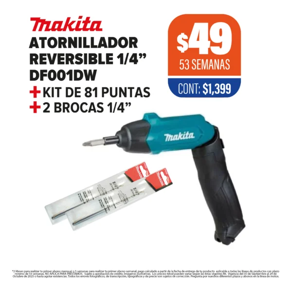 ATORNILLADOR REVERSIBLE MAKITA + PUNTAS + BROCAS