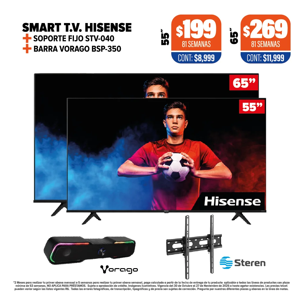 SMART TV HISENSE + SOPORTE + BARRA DE SONIDO