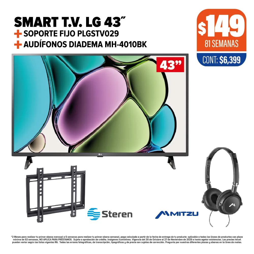 SMART TV LG 43” + SOPORTE + AUDÍFONOS
