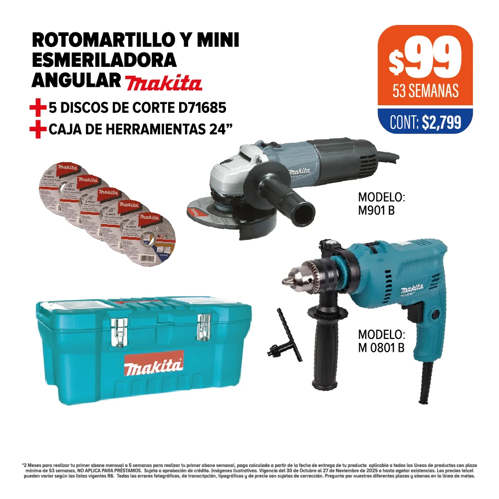 ROTOMARTILLO + MINIESMARILADORA MAKITA + DISCOS + CAJA
