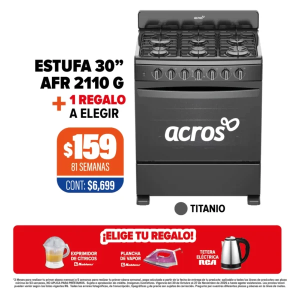 ESTUFA ACROS 30” + 1 REGALO