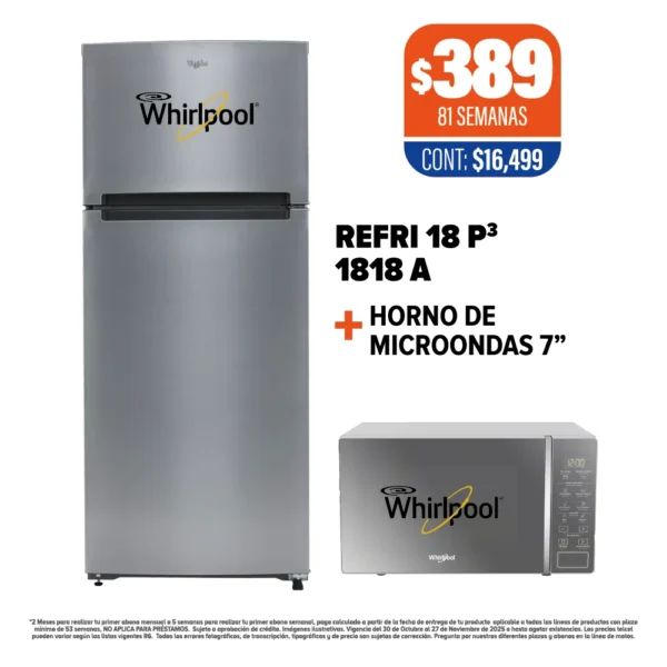 REFRIGERADOR WHIRLPOOL 18 P3 + HORNO DE MICROONDAS