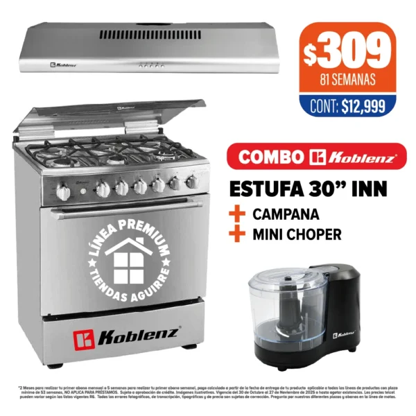 COMBO ESTUFA 30” KOBLENZ + CAMPANA + MINI CHOPER