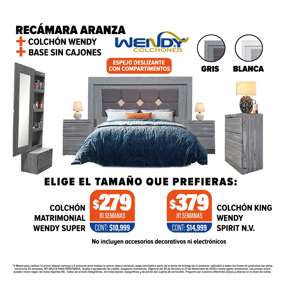 RECÁMARA ARANZA + COLCHÓN + BASE