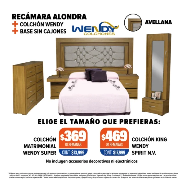 RECÁMARA ALONDRA + COLCHÓN + BASE