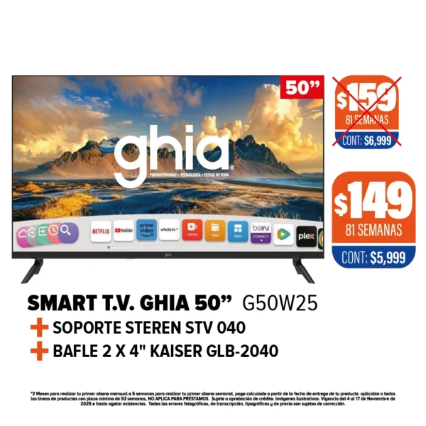 SMART TV GHIA 43" + SOPORTE + BAFLE