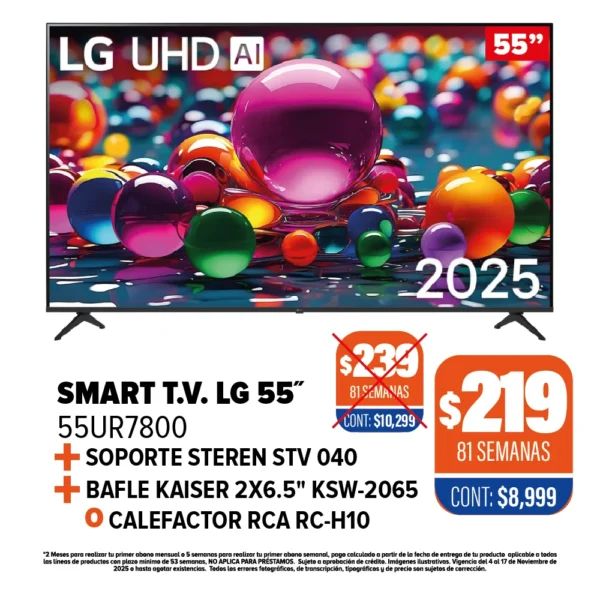 SMART TV LG 55" + SOPORTE + BAFLE O CALEFACTOR