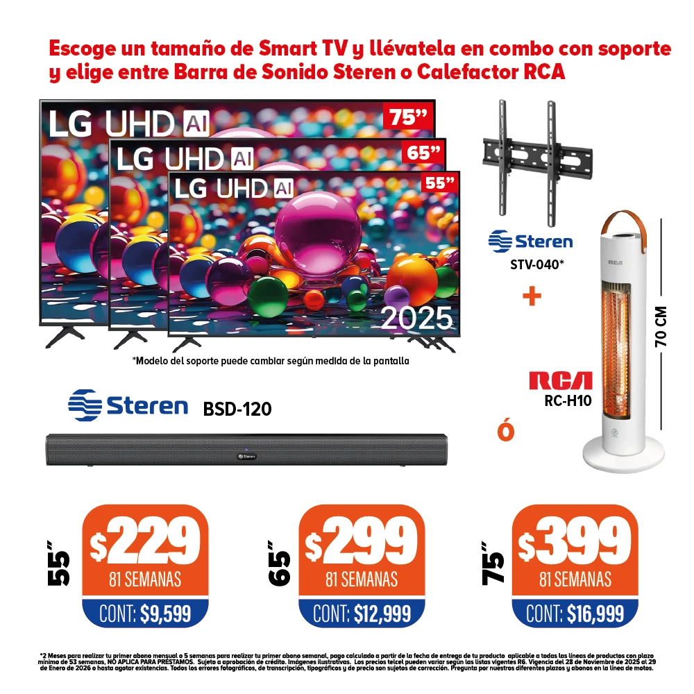 SMART TV LG + SOPORTE + BARRA DE SONIDO Ó CALEFACTOR