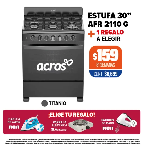 ESTUFA ACROS 30” AFR 2110G + 1 REGALO A ELEGIR