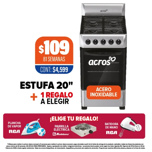 ESTUFA ACROS 20” + 1 REGALO A ELEGIR