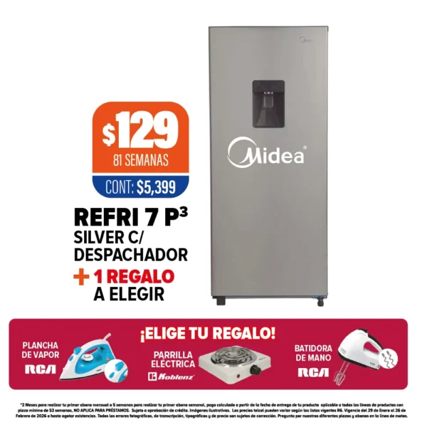 REFRIGERADOR MIDEA 7 P3 + 1 REGALO A ELEGIR