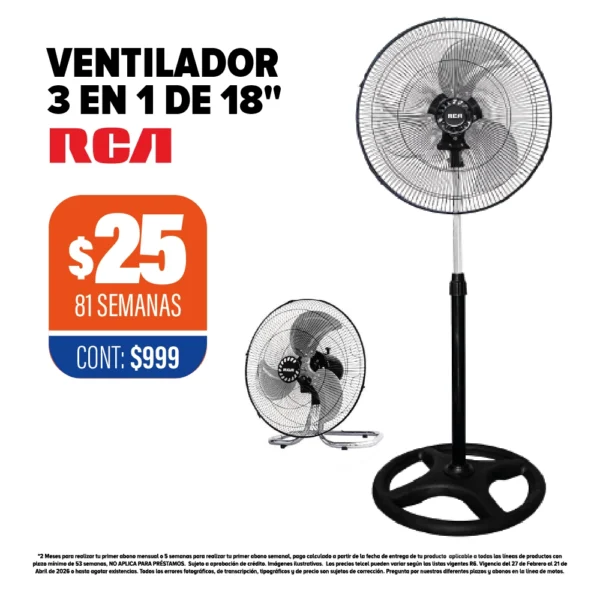 VENTILADOR 3 EN 1 DE 18” RCA