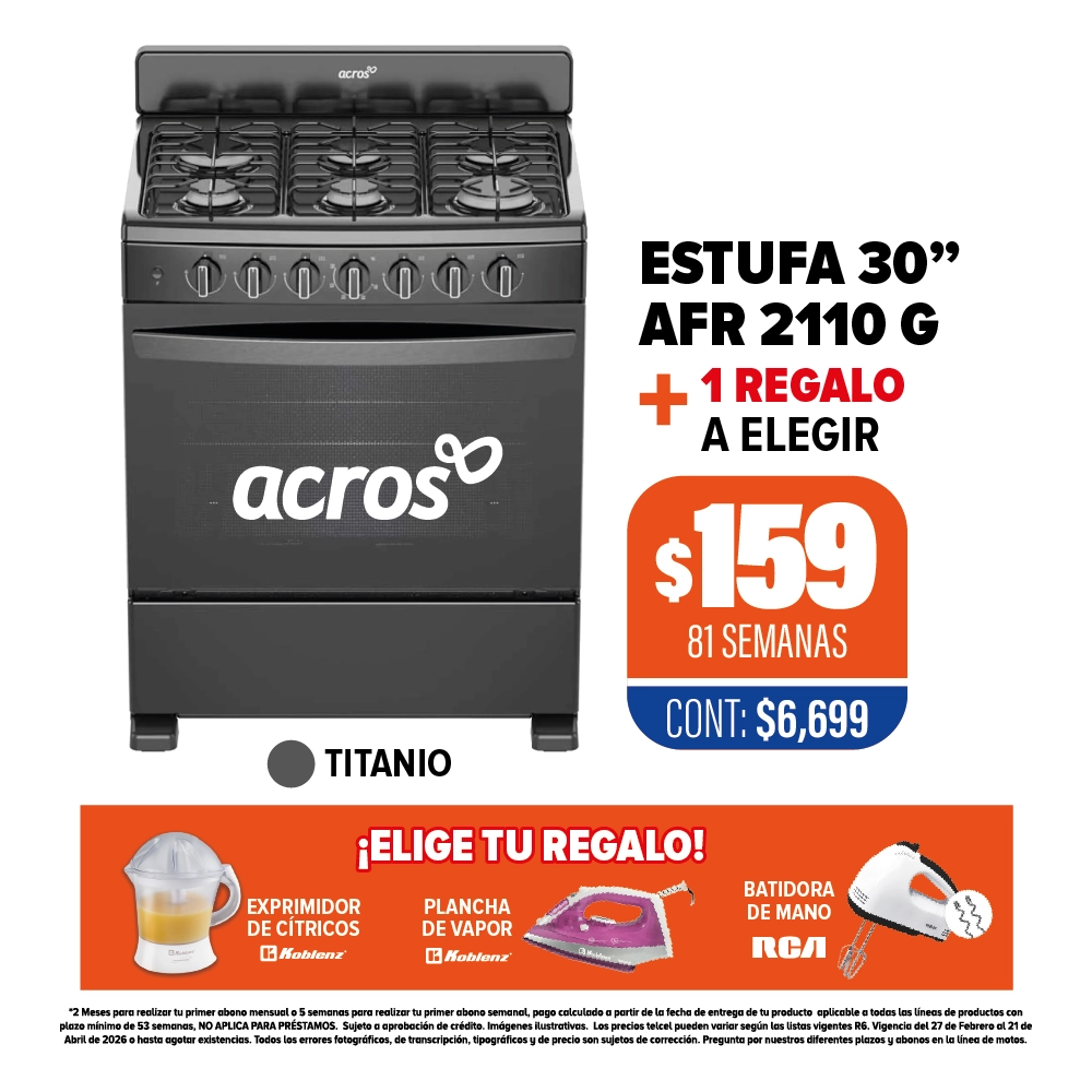 ESTUFA ACROS 30” + REGALO A ELEGIR