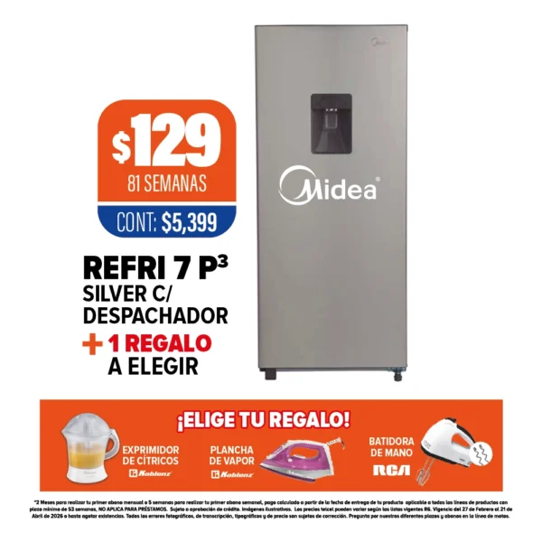 REFRIGERADOR MIDEA 7P3 + REGALO A ELEGIR