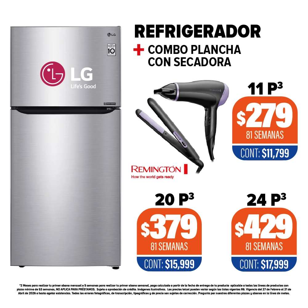 REFRIGERADOR LG + COMBO PLANCHA SECADORA REMINGTON