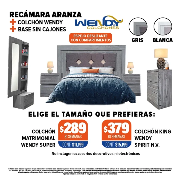 RECMARA ARANZA + Colchón Wendy + Base sin cajones